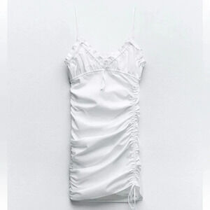 ZARA RUCHED BOW TRENCH COAT WHITE DRESS